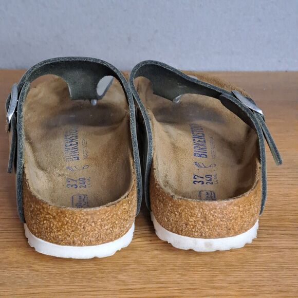 Birkenstock Gizeh Women 37 6 6.5 Silver Birko-Flor Thong Sandals Vegan Leather - Picture 3 of 11